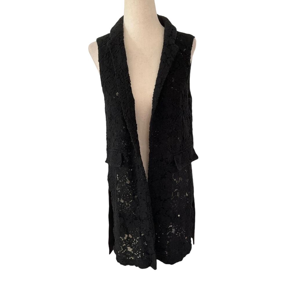 Elle Black Lace Long Waistcoat Blazer Women Size XS | 55-29